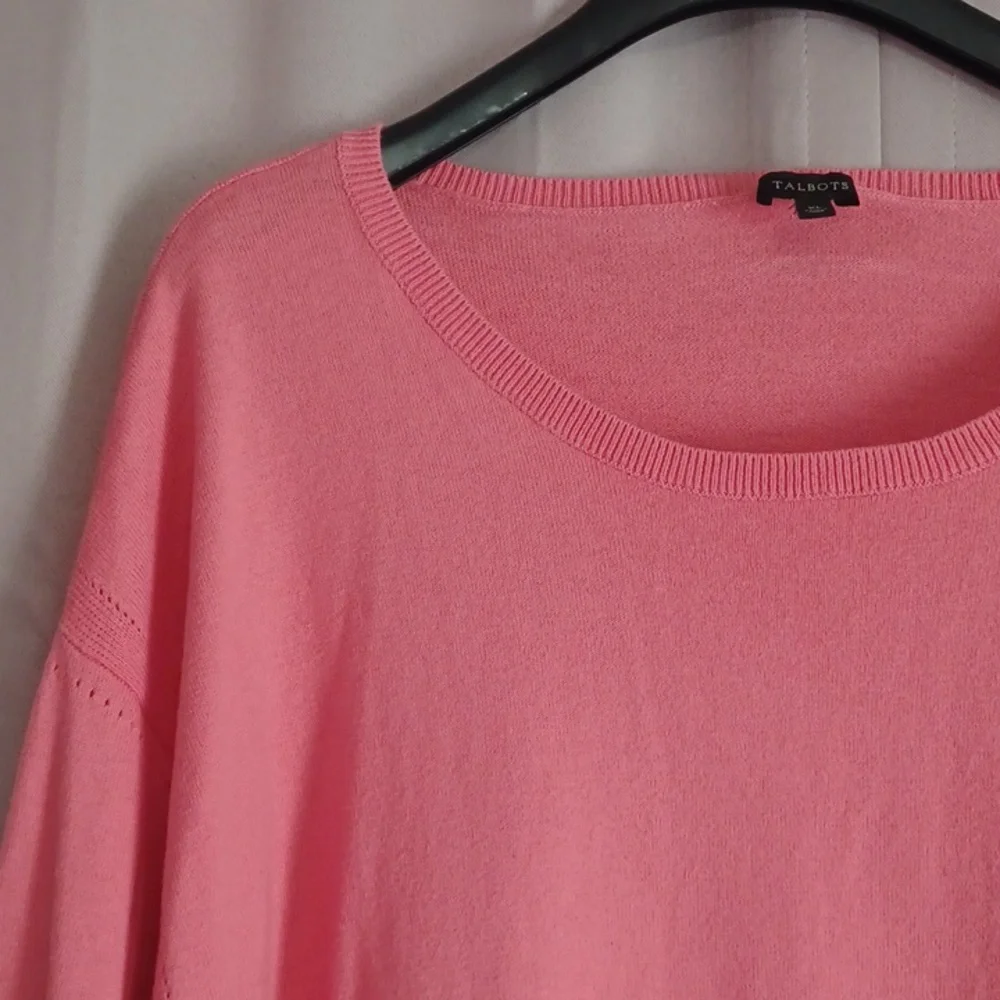 Talbots Tassel Fringe Cashmere Blend Lightweight Sweater Relaxed Fit Pink Coral